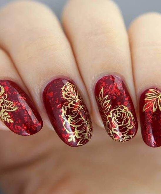 Christmas Nails Red and Gold Glitter