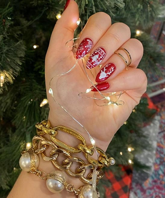 Christmas Nails White and Red