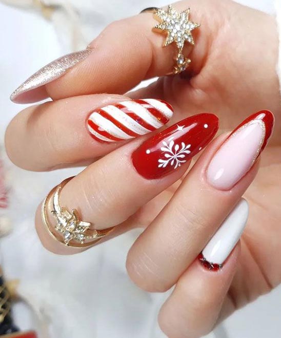 Christmas Red and Gold Nails