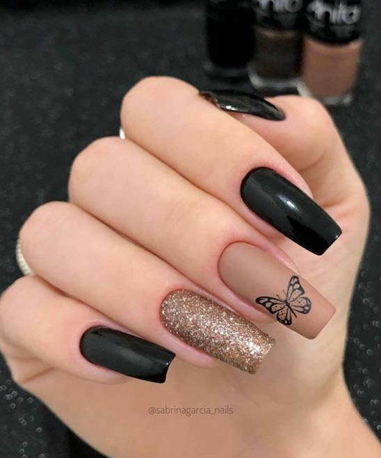 Coffin Black and White Nail Designs