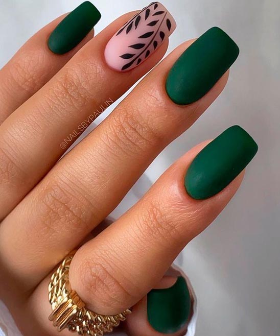 Coffin Emerald Green and Gold Nails