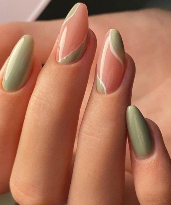 Coffin Green French Tip Nails