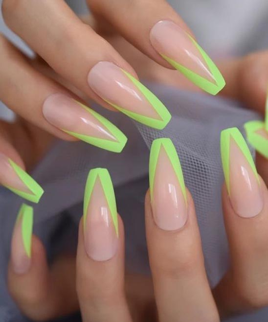 Coffin Green Tip Nails