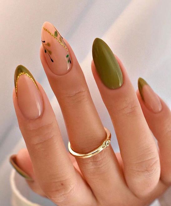Coffin Green and Gold Nails