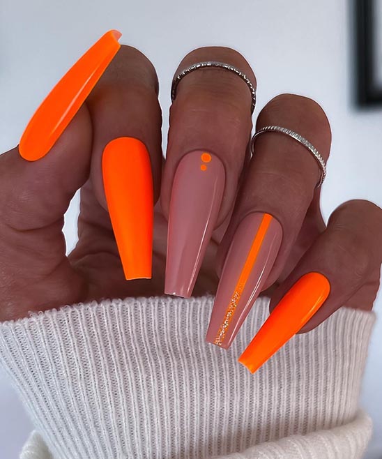 Coffin Pink and Orange Nails