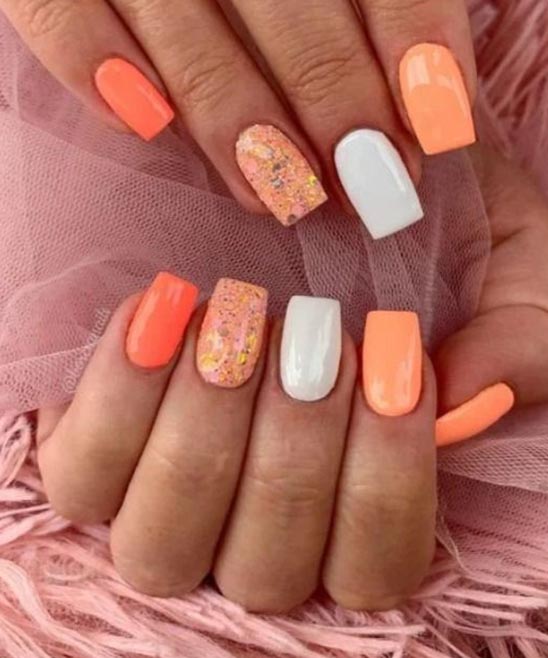 Coffin Pink and Orange Nails