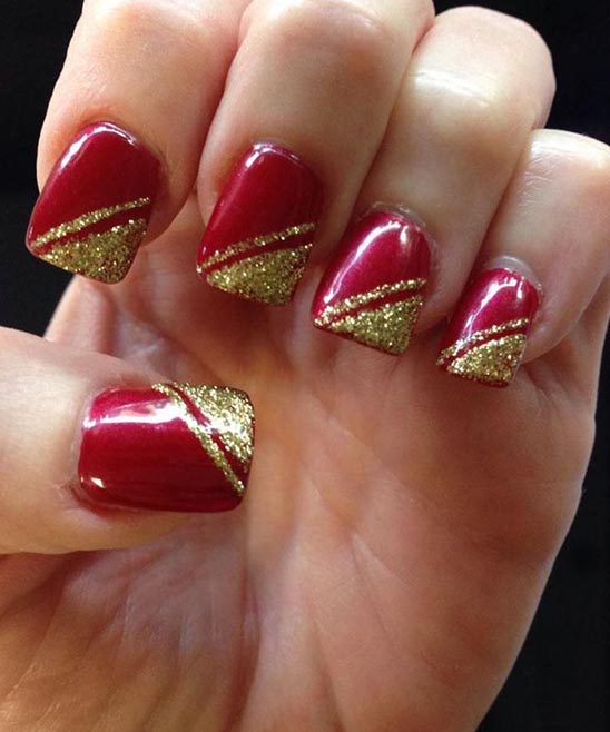 Coffin Red and Gold Christmas Nails