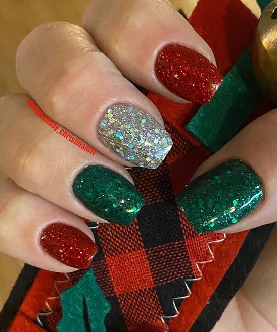 Coffin Red and Gold Christmas Nails
