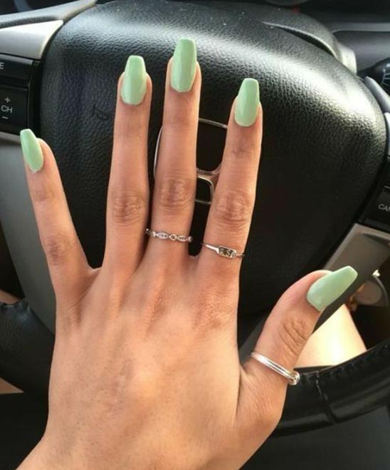 Coffin Sage Green Acrylic Nails With Designs