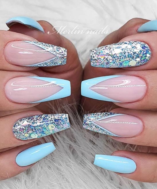 Coffin Shape Glitter Nail Designs