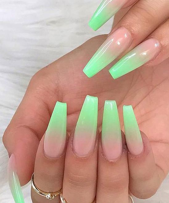 Coffin Shape Green Nails