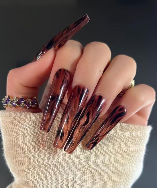 Earthy and Elegant Coffin Brown Nail Designs TailoringinHindi