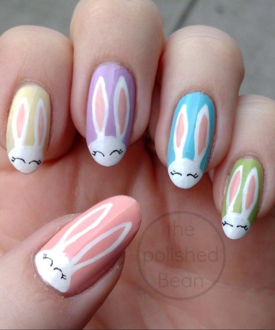 Cute Easter Bunny and Chick Nail Art