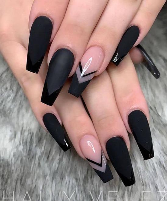 Designs Edgy Black French Tip Coffin Nails