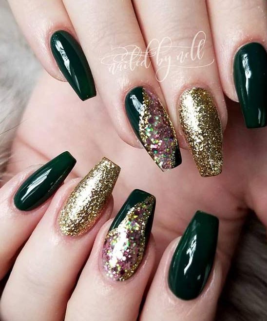 Emerald Green Almond Nails French Tip