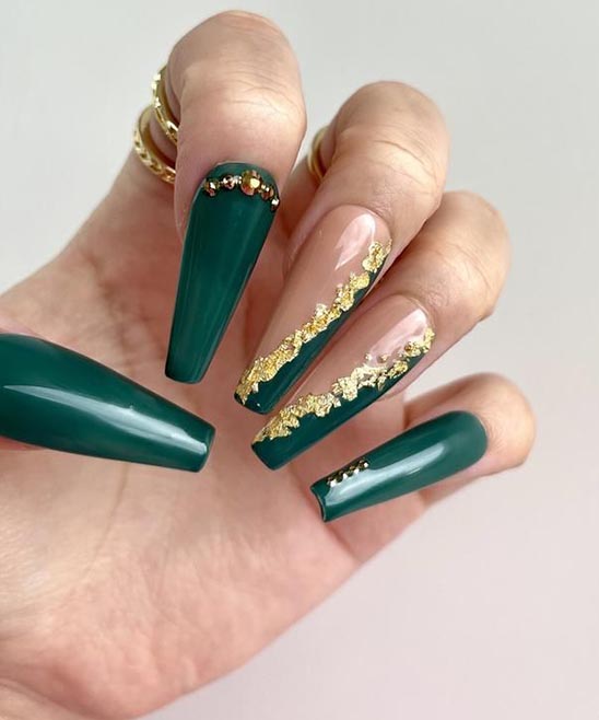 Emerald Green Green and Gold Nails