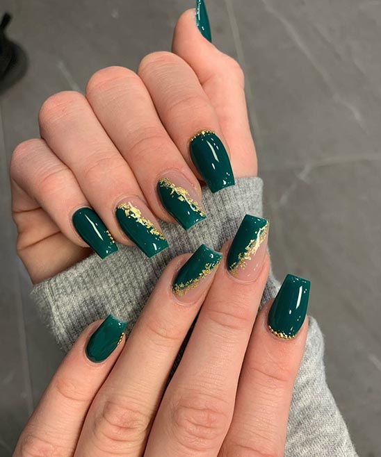 Emerald Green Green and Gold Nails