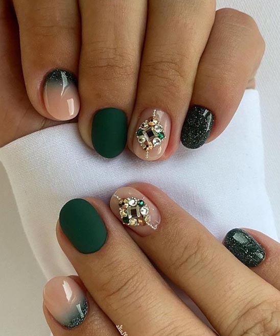 Emerald Green Nails With Diamonds