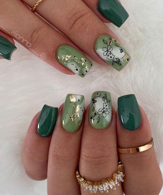 Emerald Green Nails With Glitter