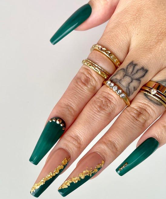 Emerald Green Nails With Gold