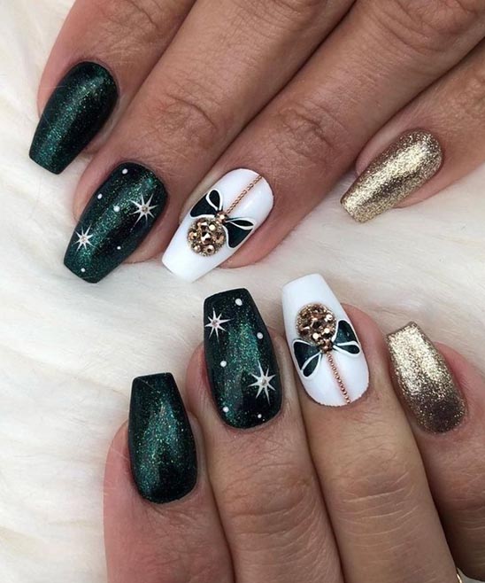 Emerald Green Nails With Rhinestones