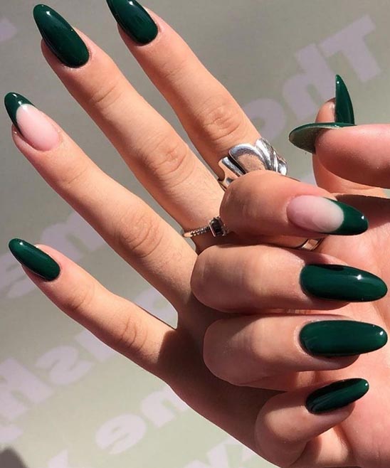 Emerald Green Nails With Silver