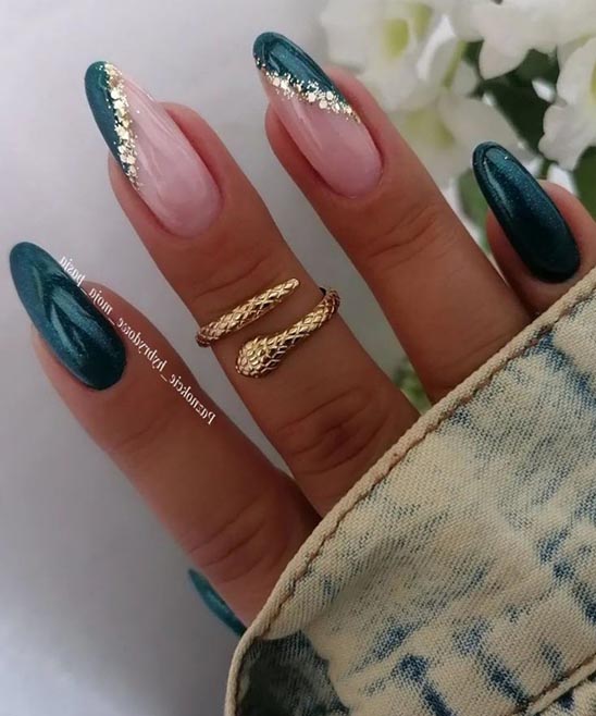 Emerald Green Nails With White