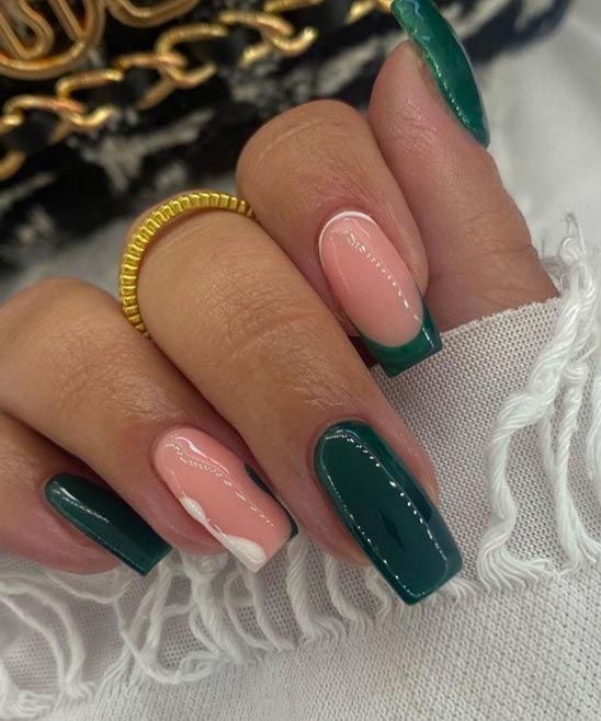 Emerald Green With Gold Nails