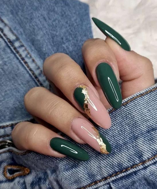 Emerald Green and Gold Nails