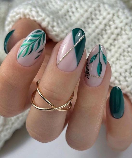 Emerald Green and White Nails