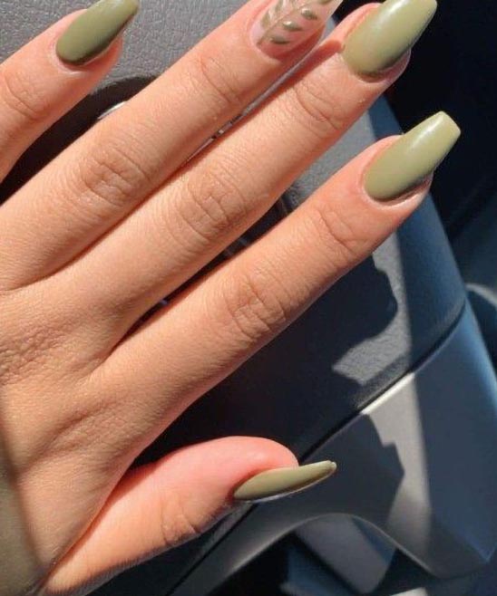 Fall Green Coffin Nails