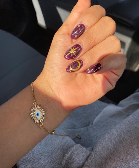 Fall Nails Gold and Purple