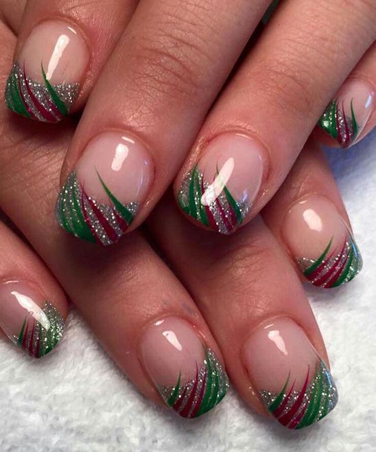 French Nails With Christmas Design