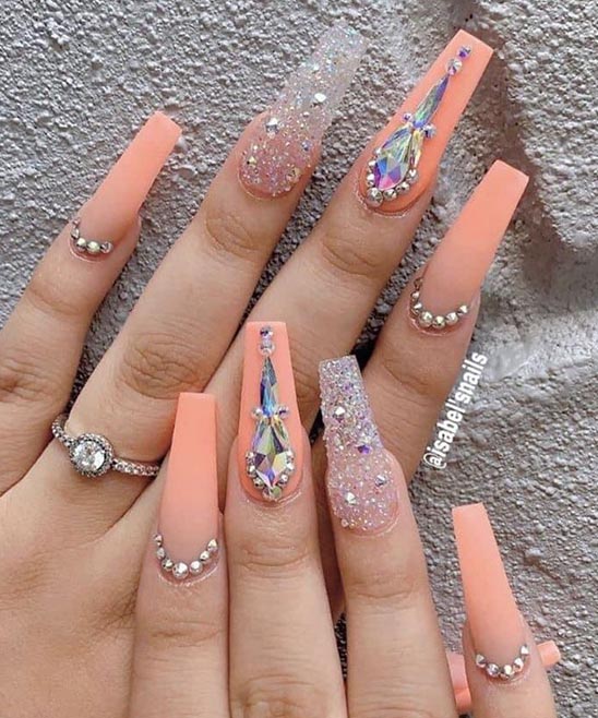 French Ombre Nails With Rhinestones