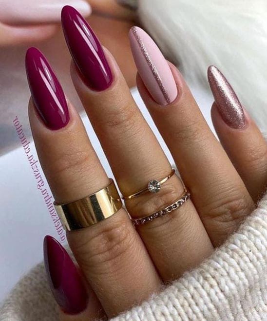 French Purple Tip and Gold Line Nails