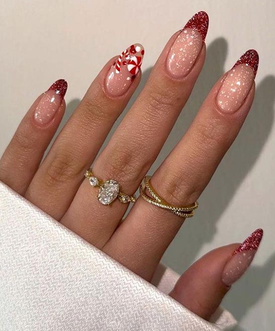 French Tip Nails With Christmas Design