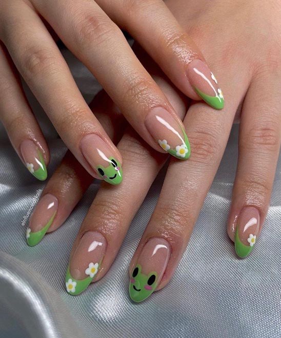 French Tip Nails With Flower Design