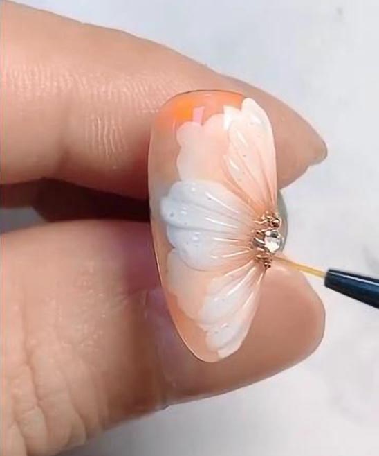 French Tip Nails With Flower
