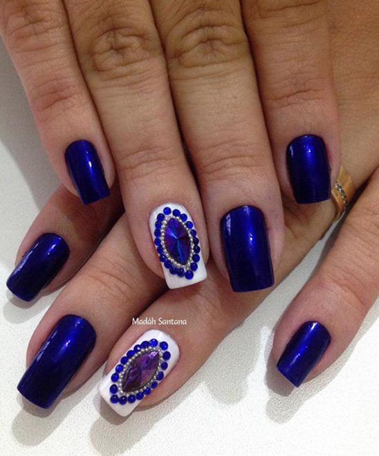 French Tip Nails With Rhinestones