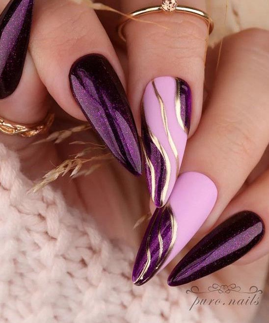 Gel Nails Purple and Gold