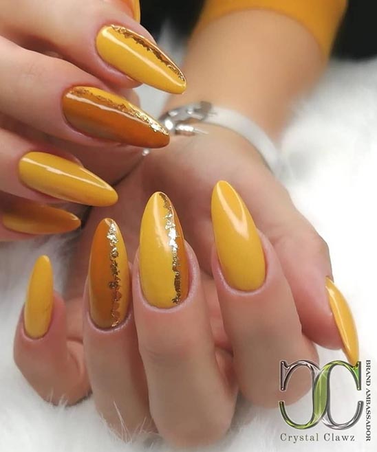 Gold Acrylic Nails Almond