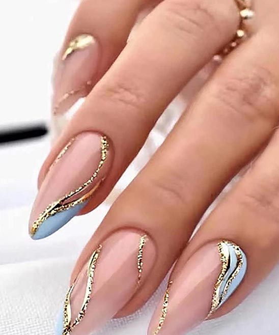 Gold French Tip Almond Nails