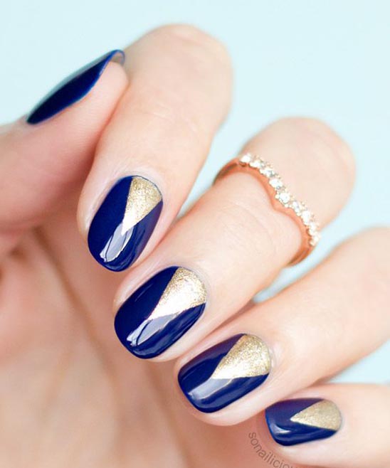 Gold and Light Blue Nails