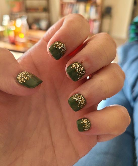 Gold and Olive Green Nails