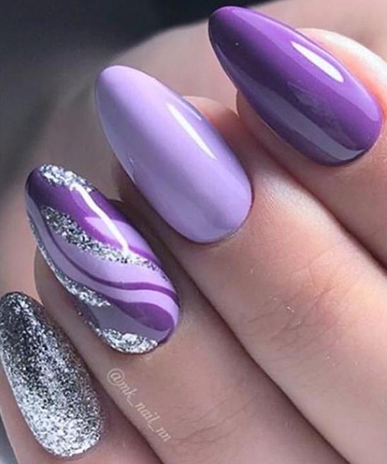 Gold and Purple Almond Nails