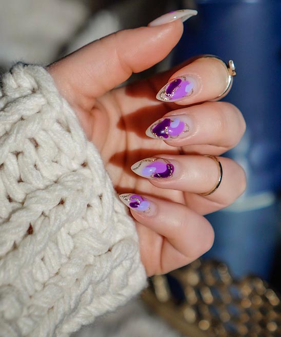 Gold and Purple Marble Nails