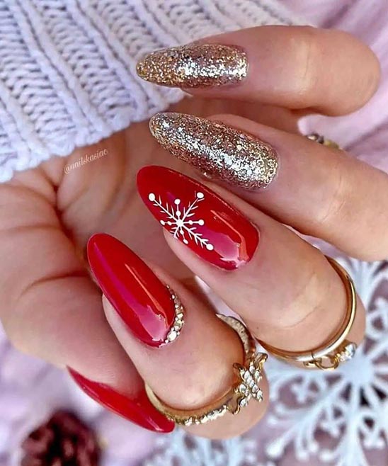 Gold and Red Christmas Nails