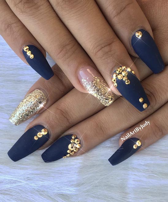 Gold and Royal Blue Nails