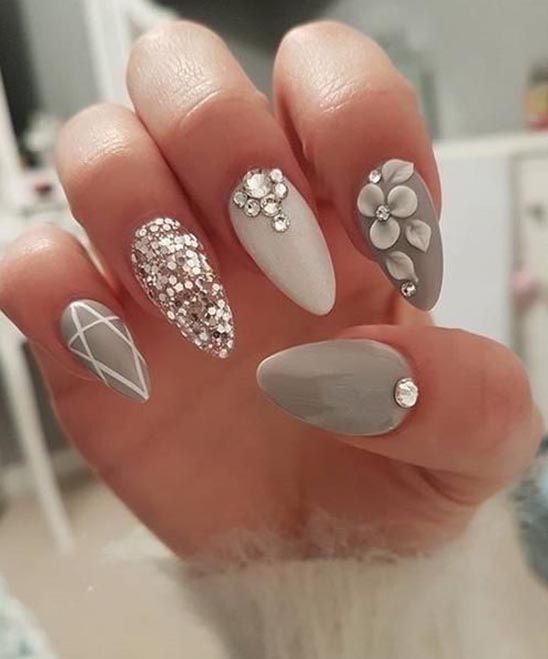 Gray Nails With Glitter