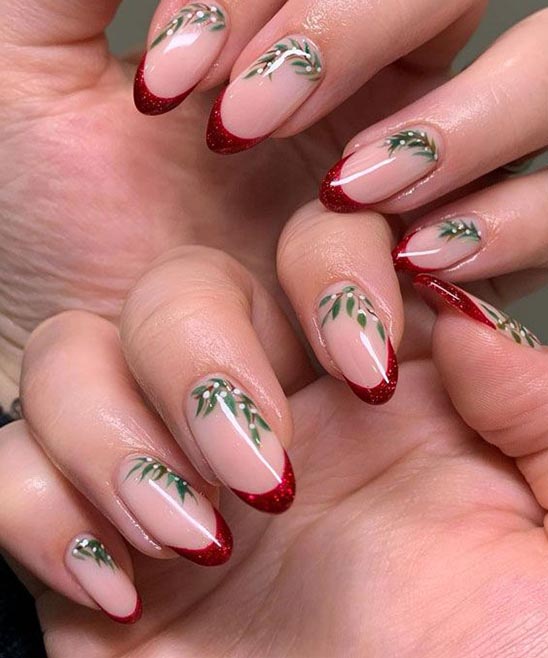 Green Christmas Nails French Tip